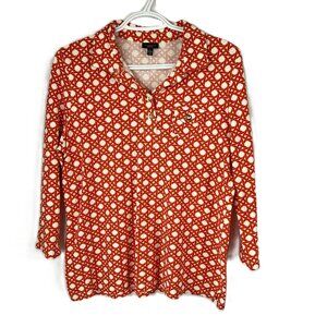 Talbots burned orange-Red- Geo Sporty‑Chic Button Top – L